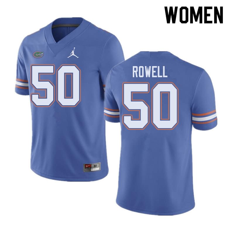 NCAA Florida Gators Tanner Rowell Women's #50 Jordan Brand Blue Stitched Authentic College Football Jersey NFP6864TR